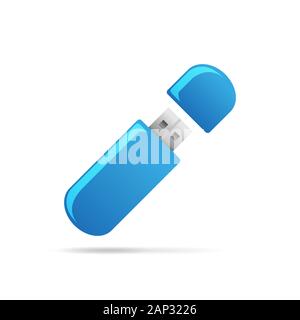 USB-Flash-Laufwerk Symbol. Vector Illustration. Blaue usb-Speicherkarte auf weißem Hintergrund. Stock Vektor