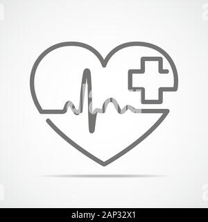 Graue Herzen mit heartbeat unterzeichnen und mit Kreuz. Vector Illustration. Herzen in flache Kontur Stil. Stock Vektor