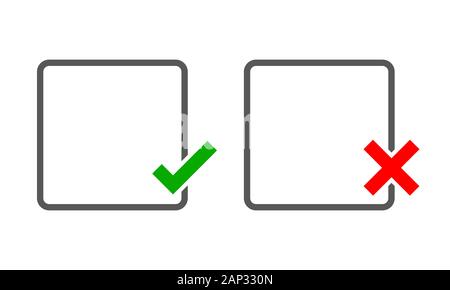 Square Frames mit Ja und Nein. Vector Illustration. Ja und Nein. Vector Illustration. Grauer Rahmen mit roten und grünen Häkchen Stock Vektor