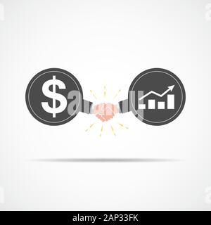 Symbol der Handshake zwischen Dollar Zeichen und Balken. Vector Illustration. Das Konzept des Vertrags oder der Vereinbarung. Stock Vektor