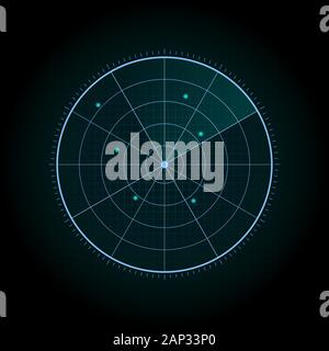 Abstrakt Blau radar Bildschirmhintergrund. Vector EPS 10. Stock Vektor