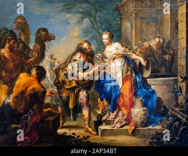 Rebecca am Brunnen. C. 1735. Öl auf Kupfer. Von Johann Georg Platzer (1704-1761). Stockfoto