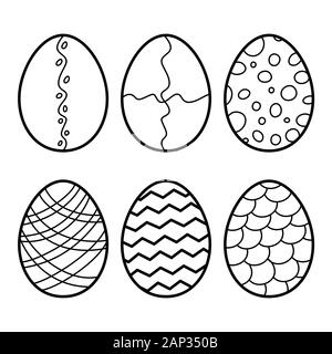 Ostern Eier. Hand gezeichnet Dekorative ei Elemente in Vektor für Malbuch. Schwarz und Weiß. Stock Vektor