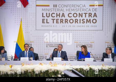 Führer, von links, Venezuelas Oppositionsführer Juan Guaido, Kolumbiens Präsident Ivan Duque, sein Vizepräsident Marta Lucia Ramirez und Kolumbien ist Stockfoto