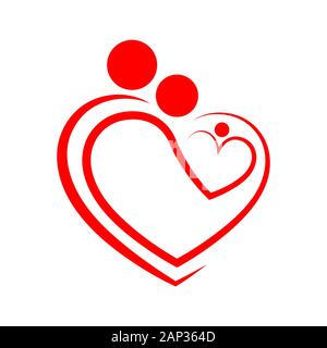 Family Care Symbol im Herzen Form. Vector Illustration. Konzept der Happy Family im flachen Design Stock Vektor