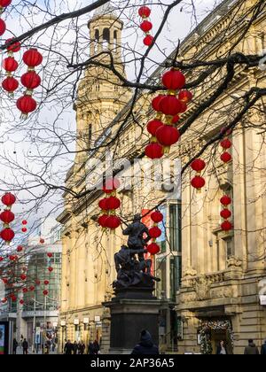 Chinesische Laternen bereit für chinesische Neujahrsfeiern in Manchester Stockfoto