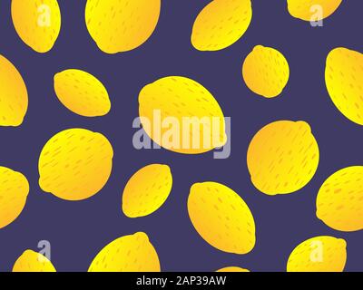 Zitrone nahtlose Muster. Gelb Gradienten Zitrone auf schwarzen Hintergrund für Broschüren, Werbematerial und Tapeten. Vector Illustration Stock Vektor