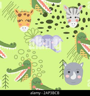 Cartoon niedlichen Tier Stammesgesichter. Boho niedlichen Tiere Muster Stock Vektor