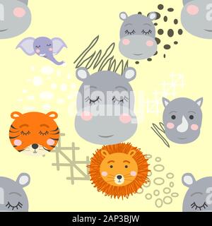 Cartoon niedlichen Tier Stammesgesichter. Boho niedlichen Tiere Muster Stock Vektor