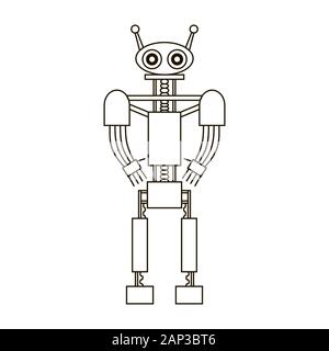 Roboter schwarzer Umriss auf weißem Hintergrund. Symbol der künstlichen Intelligenz und Robotik. Roboter- und Automatisierungskonzept. Vektorlinie illustrati Stock Vektor