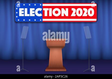 Podium Tribune mit Symbol der USA-Wahl 2020 Stock Vektor