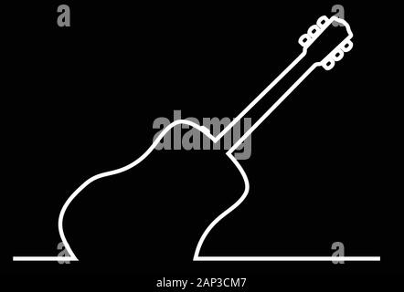 Eine akustische Gitarre in eine durchgehende weiße Linie auf schwarzem Hintergrund Stock Vektor