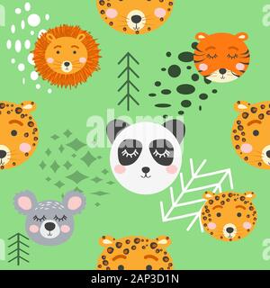 Nahtlose kindliche Muster mit niedlichen Tier Gesichter. Kreative Kindergarten Hintergrund Stock Vektor