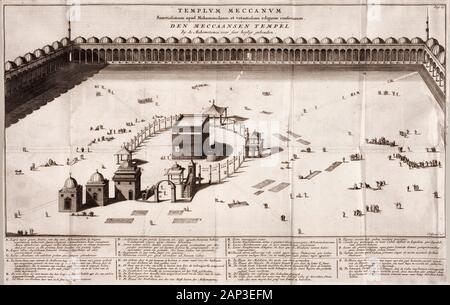Tempel in Mekka mit detaillierten Erläuterungen A-Q, Kaaba, ca. 1718 Stockfoto