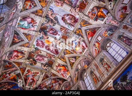Vatikan Vatikan - 31. Mai, 2019 - Decke der Sixtinischen Kapelle im Vatikan. Stockfoto