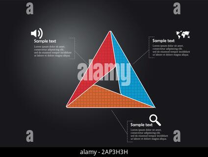 Infografik vector Template mit Form des Dreiecks. Grafik ist in drei Teile geteilt durch Muster gefüllt. Jeder Abschnitt ist mit einfachen sig beigetreten Stock Vektor