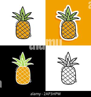 Ananas. Hand doodle Ananas Symbol collection Vector Illustration für Hintergründe, Textildruck, Menü-, Web- und Grafikdesign. gezeichnet. Stock Vektor