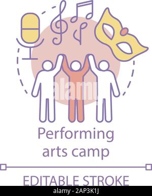 Performing Arts Camp Konzept Symbol. Künstlerische, kreative Persönlichkeiten Gemeinschaft, club Idee dünne Linie Abbildung. Theater, Film, die Amateure. Vecto Stock Vektor