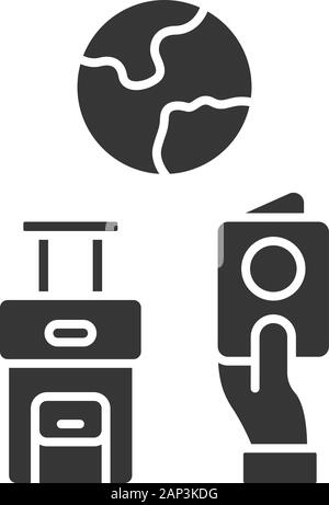 Einwanderung glyph Icon. Reiseplanung, Urlaub Organisation. Reisen ins Ausland. Frühstück im Gepäck. Dokument Migration, Pass. Silhouette symb Stock Vektor