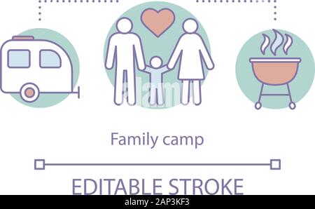 Familie, Elternschaft camp Konzept Symbol. Sommer Eltern und Kinder Club, Holiday Resort Idee dünne Linie Abbildung. Kinder und Erwachsene Aktivitäten. Vektor Stock Vektor