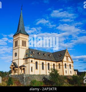 Lofoten Kathedrale gebaut in 1898 Jahr, evangelische Pfarrkirche, Norwegen, Lofoten, sonnigen Sommertag Stockfoto