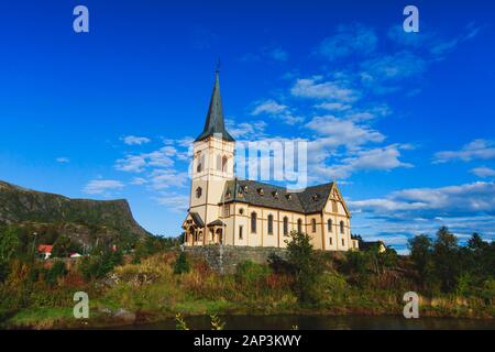 Lofoten Kathedrale gebaut in 1898 Jahr, evangelische Pfarrkirche, Norwegen, Lofoten, sonnigen Sommertag Stockfoto