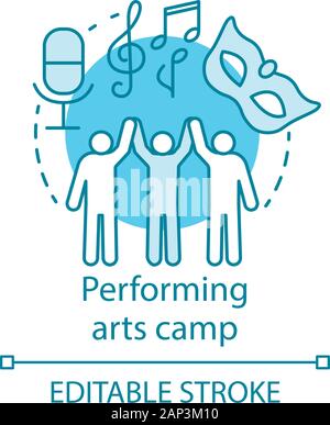 Performing Arts Camp Konzept Symbol. Künstlerische, kreative Persönlichkeiten Gemeinschaft, club Idee dünne Linie Abbildung. Theater, Film, die Amateure. Vecto Stock Vektor