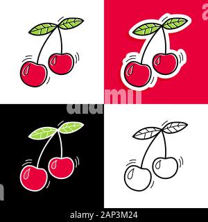 Cherry eingestellt. Hand doodle cherry Icon Sammlung Vector Illustration für Hintergründe, Textildruck, Menü-, Web- und Grafikdesign erstellt Stock Vektor