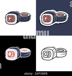Sushi. Hand doodle Sushi icon Sammlung Vector Illustration für Hintergründe, Textildruck, Menü-, Web- und Grafikdesign erstellt Stock Vektor