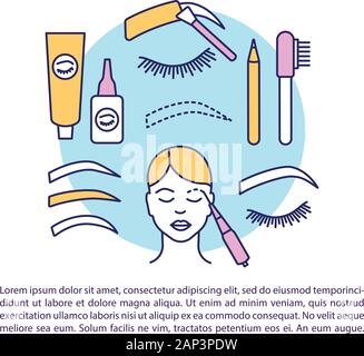 Augenbraue tattoo Artikel Seite vektor Vorlage. Eye Brow Tönen, Färben. Broschüre, Zeitschrift, Broschüre Design Element mit linearen Symbole und Textfelder. Pr Stock Vektor