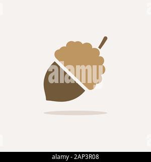 Acorn. Symbol mit Schatten auf einem beigen Hintergrund. Herbst flachbild Vector Illustration Stock Vektor