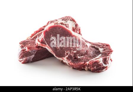 Beef Rib Eye Steak auf weißem Hintergrund Stockfoto