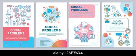 Soziale Probleme Broschüre Vorlage, Layout. Antisoziales Verhalten, Konflikte. Flyer, Broschüre, Prospekt print Design mit linearen Abbildungen. Vektor Seite Stock Vektor