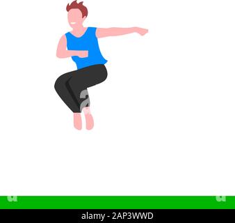 Junge energische Mann in einem Sprung beim Tanzen. In einfache, helle Kleidung. Vektor frohe isoliert Abbildung. Stock Vektor
