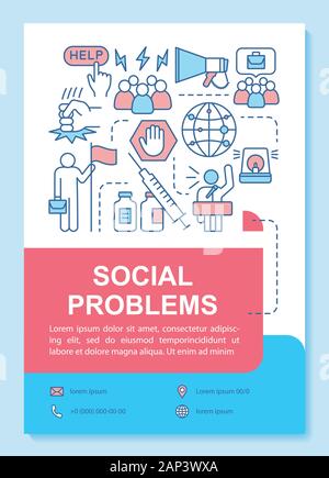 Soziale Probleme, Probleme poster Vorlage, Layout. Gewalt, Missbrauch und antisoziales Verhalten. Banner, Broschüre, Faltblatt drucken mit linearen Symbolen. Vektor Broc Stock Vektor