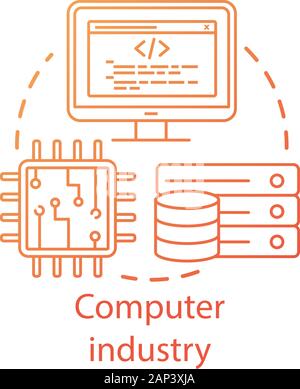 Computer Industrie Konzept Symbol. Hardware, Software Entwicklung. Programmierung. Data Server, CPU. Informationstechnologie Idee dünne Linie Abbildung. Vec Stock Vektor