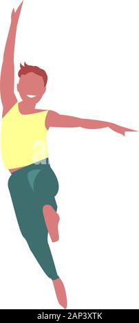 Junge energische Mann in einem Sprung beim Tanzen. In einfache, helle Kleidung. Vektor frohe isoliert Abbildung. Stock Vektor