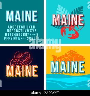 Maine vintage 3d Vektor Alphabet. Retro bold Font, Schrift. Pop Art stilisierten Schriftzug. Old School Style Buchstaben. 90 s, 80 s Poster, Banner, T-Shir Stock Vektor