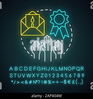 Gedenken Neon Licht Konzept Symbol. Memorialization Idee. Nationaler Tag des Gedenkens. Besonderes Datum. Tag der Unabhängigkeit feiern. Leuchtende Alphabet Stock Vektor