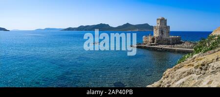 Foto vom Schloss von Methoni, einem öffentlichen arhcaeological Ort, Wahrzeichen der griechischen Erbes in der Peloponnes. Stockfoto