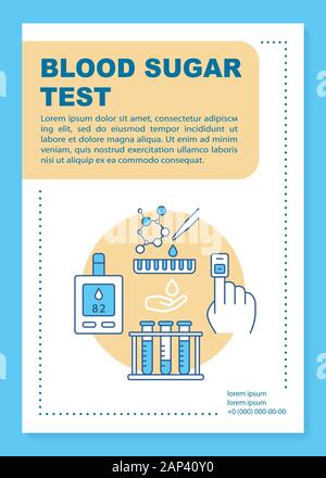 Blutzuckertest Broschüre Vorlage, Layout. Flyer, Prospekt Print Design, lineare Abbildungen. Vorbeugung von Diabetes. Vektor Seitenlayouts für Zeitschriften, Stock Vektor