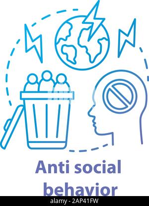 Anti- Sozialverhalten Konzept Symbol. Antisoziales Verhalten. Verbrechen gegen die Menschlichkeit Idee dünne Linie Abbildung. Soziale Gewalt, Missbrauch, Belästigung. Vect Stock Vektor