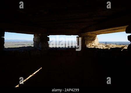 Während des spanischen Bürgerkrieges in Tardienta, Provinz Huesca, Aragon, Spanien genutzer Bunker. Stockfoto