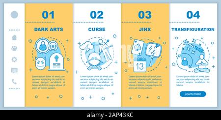 Dunkle Magie Onboarding mobile web Seiten vektor Vorlage. Okkultismus responsive Smartphone website Schnittstelle Idee mit linearen Abbildungen. Webseite gehen Stock Vektor