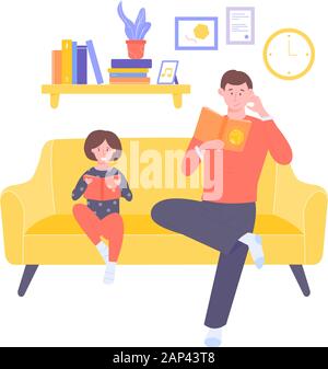 Vater und Tochter sitzen auf der Couch. Stock Vektor