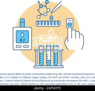 Blutzuckertest Artikel Seite vektor Vorlage. Zuckerkranke Patienten im Gesundheitswesen. Broschüre, Zeitschrift, Broschüre Design Element, lineare Symbole, Text Box. Drucken Stock Vektor