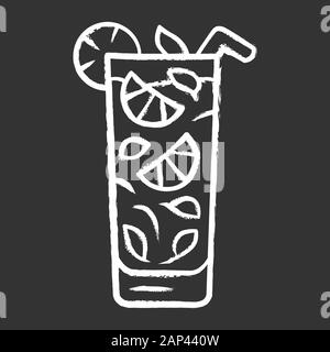 Moxito chalk Symbol. Mojito cocktail highball Glas Scheibe von Zitrusfrüchten und Stroh. Mixgetränk mit Minze und Zitrone. Erfrischende Alkohol für die Partei. Ich Stock Vektor