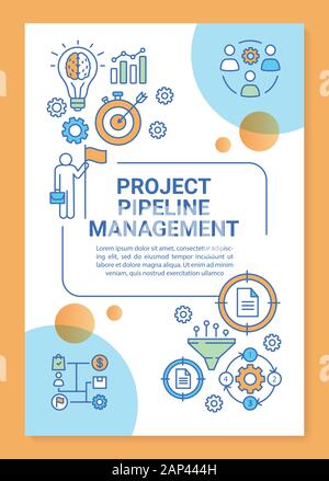 Business Development Strategie Plakat Vorlage, Layout. Projekt Pipeline Management. Banner, Broschüre, Faltblatt print Design mit linearen Symbolen. Vektor bro Stock Vektor