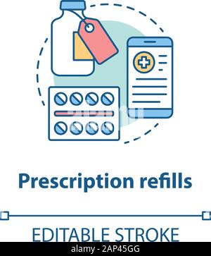 Prescription refills Konzept Symbol. Apotheke Idee dünne Linie Abbildung. Ärztlich verordneten Medikamente einkaufen, Beratung. Die rx-Medikation. Vect Stock Vektor