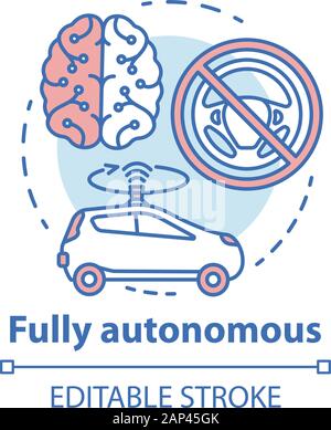 Vollständig autonome Konzept Symbol. Auto von künstlicher Intelligenz gesteuert. Autopilot System. Roboter- Fahrzeug. Fahrerlose auto Idee dünne Linie Abbildung. V Stock Vektor